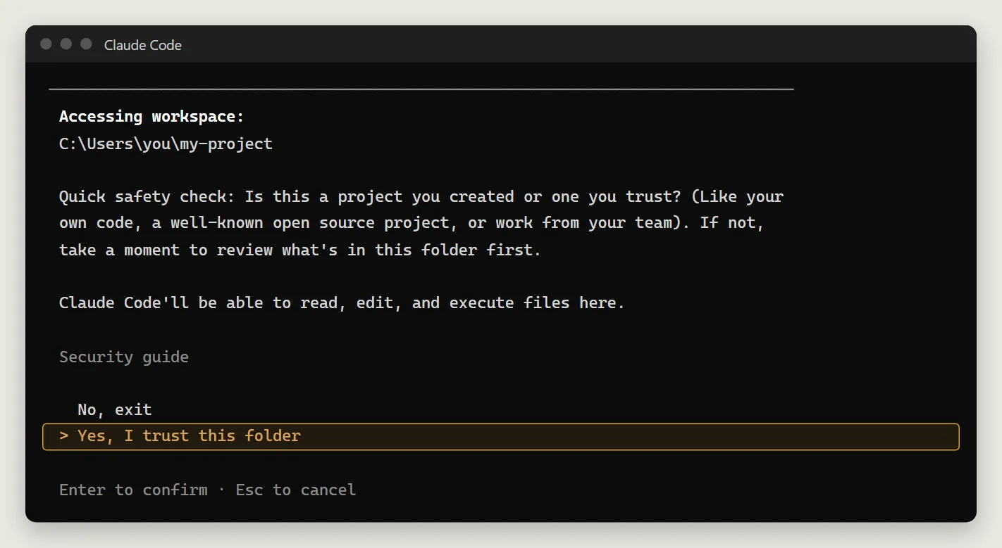 Trust-folder prompt