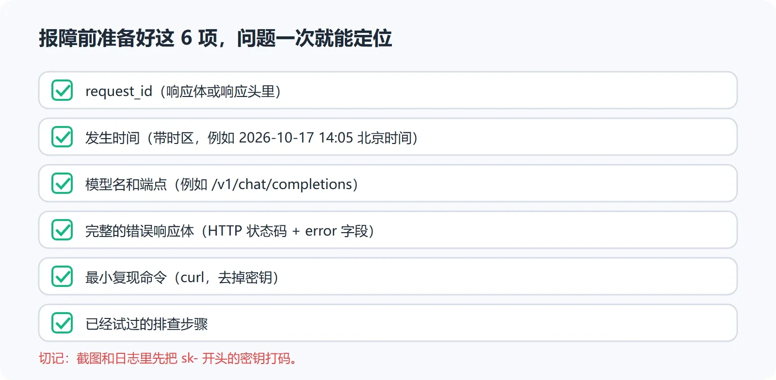 报障前准备好的 6 项信息